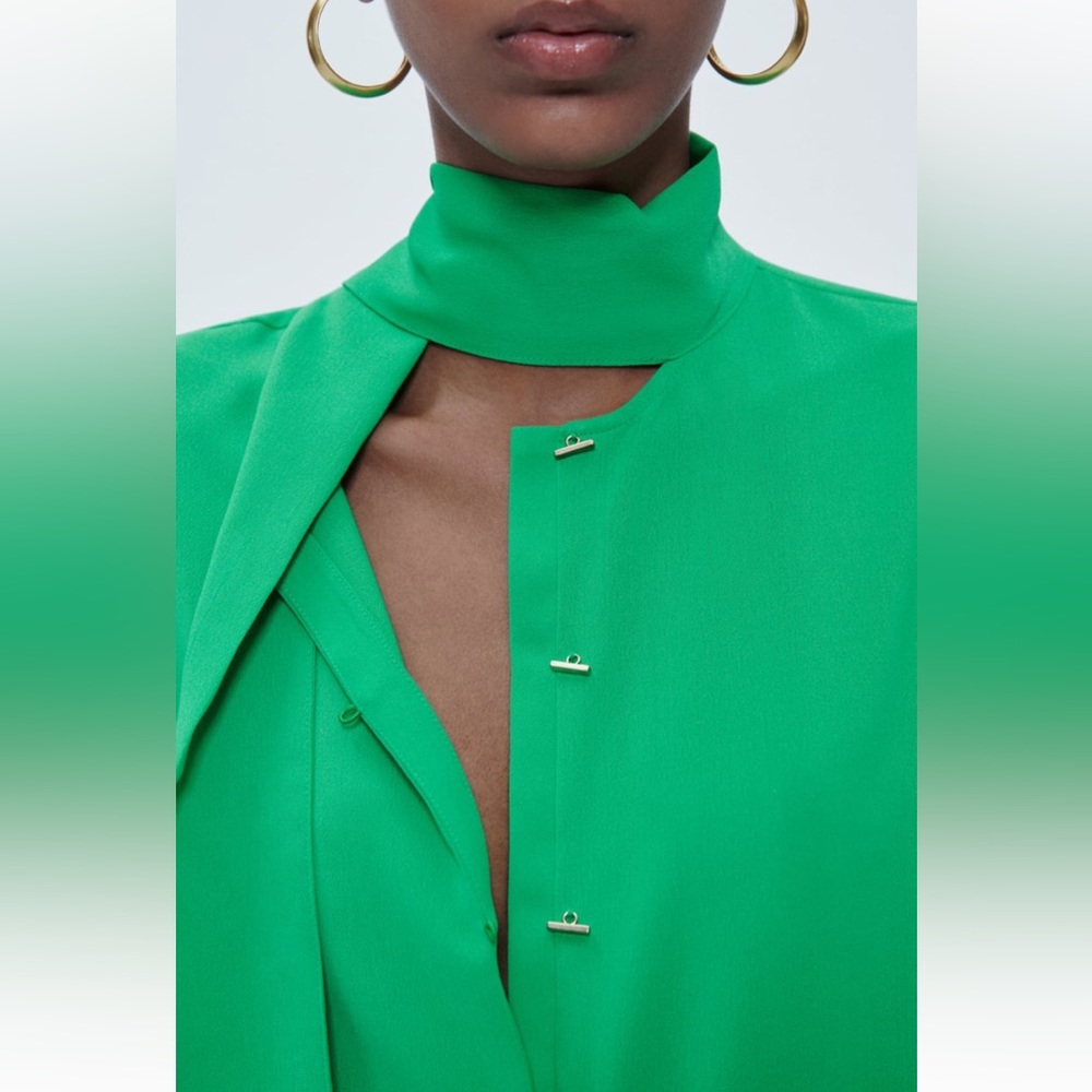 Zara golden buttoned tie blouse